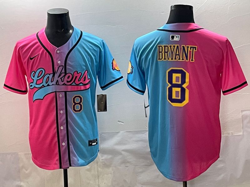 Men 2025 Los Angeles Lakers 8 Bryant Blue pink Nike NBA Jersey style 04